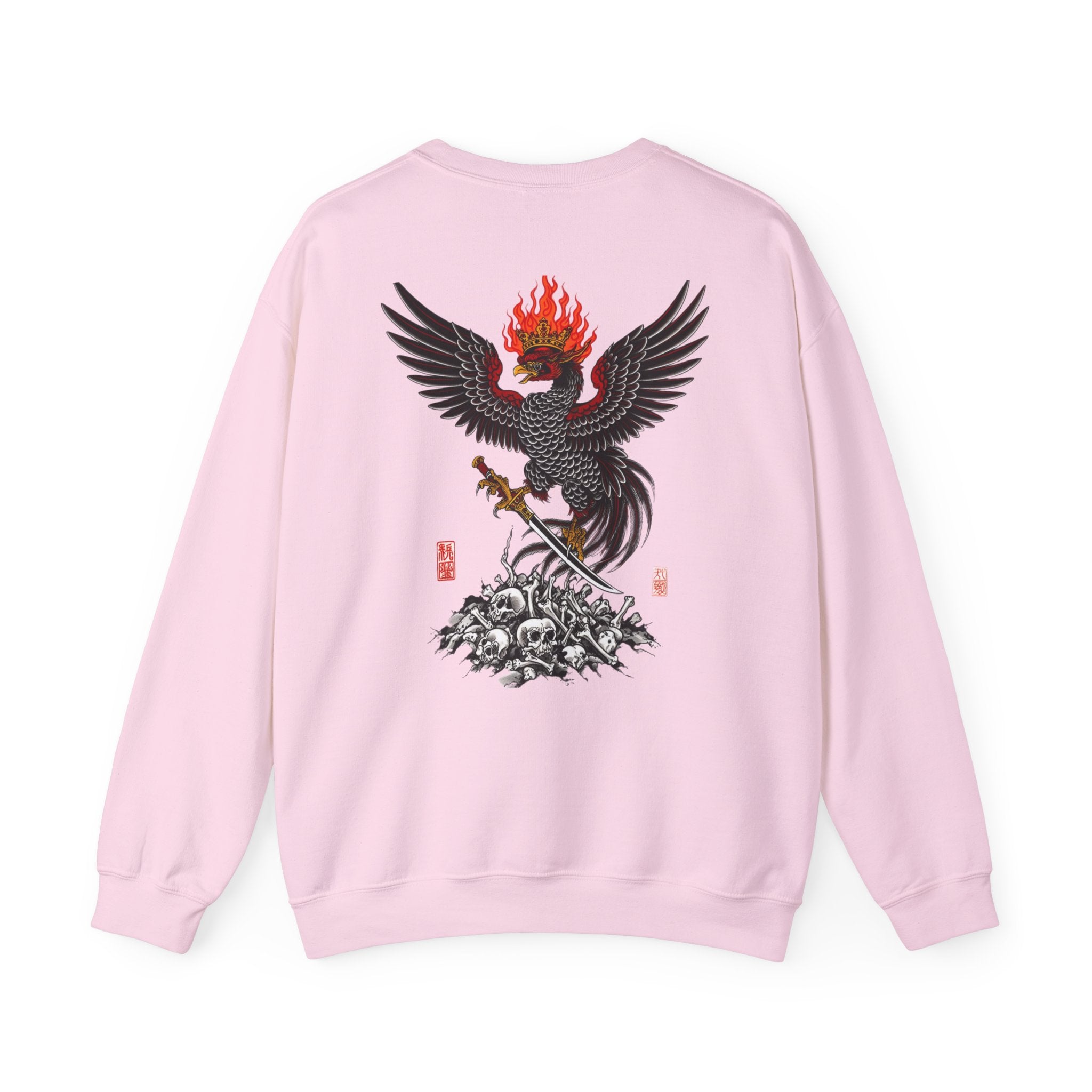Phoenix Warrior Crewneck Sweatshirt – Flaming Phoenix Sword Back Graphic