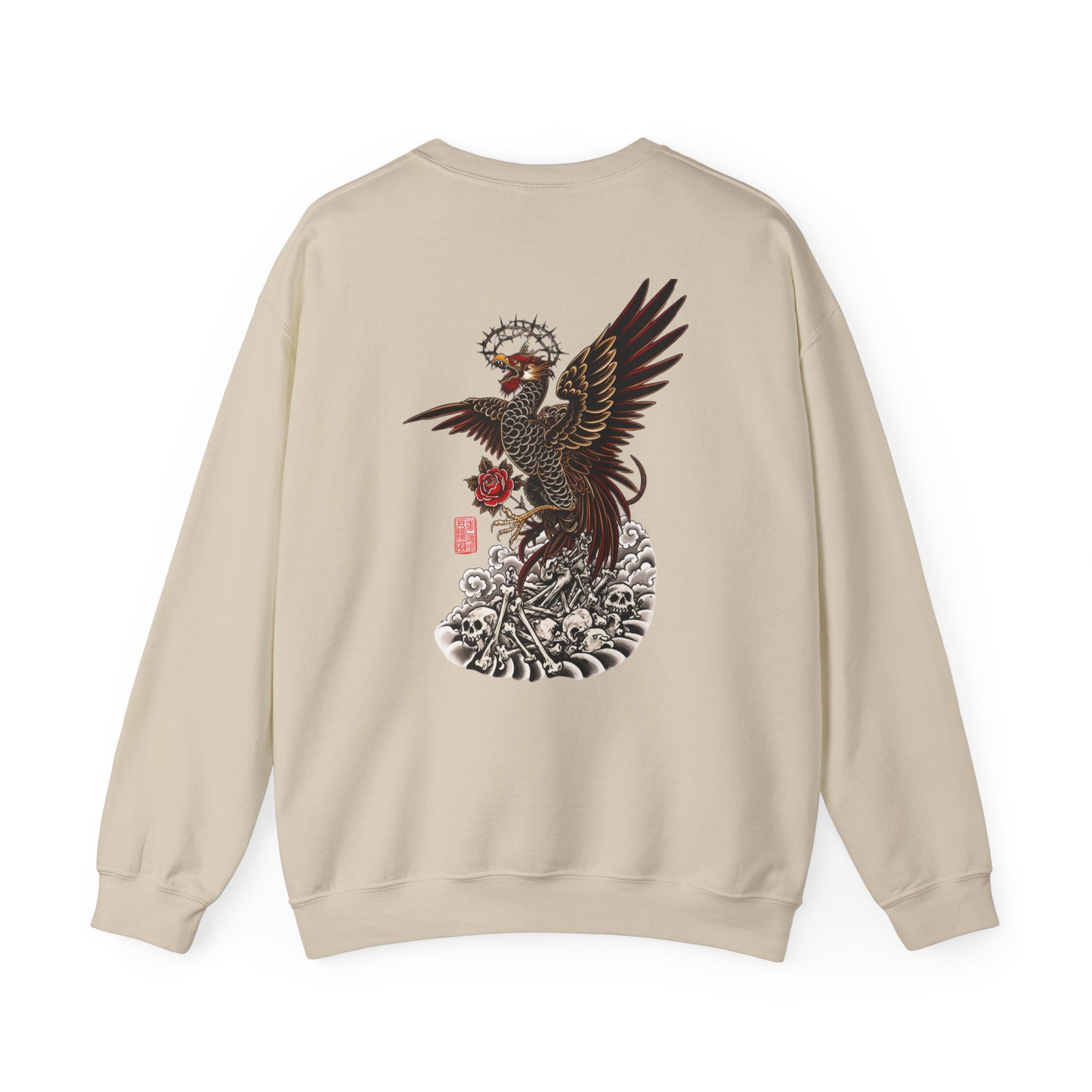 Japanese Eagle Graphic Sweatshirt — Rising Eagle Back Print Crewneck
