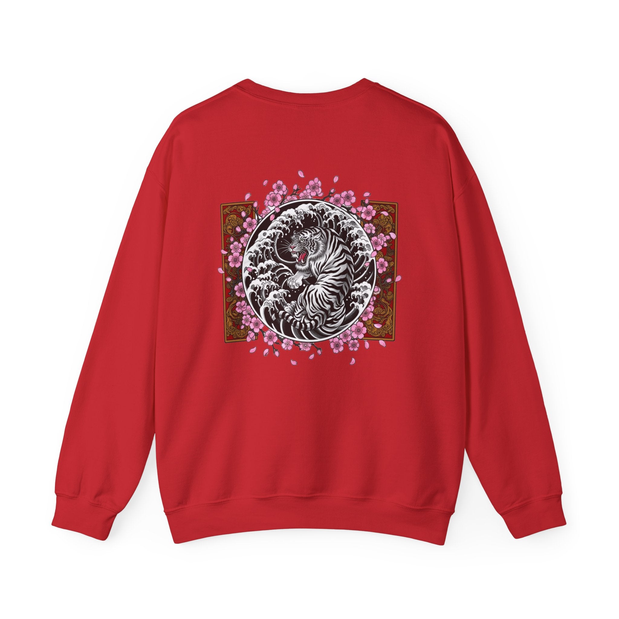 Crewneck Sweatshirt — Yin Yang Tiger with Cherry Blossoms Graphic