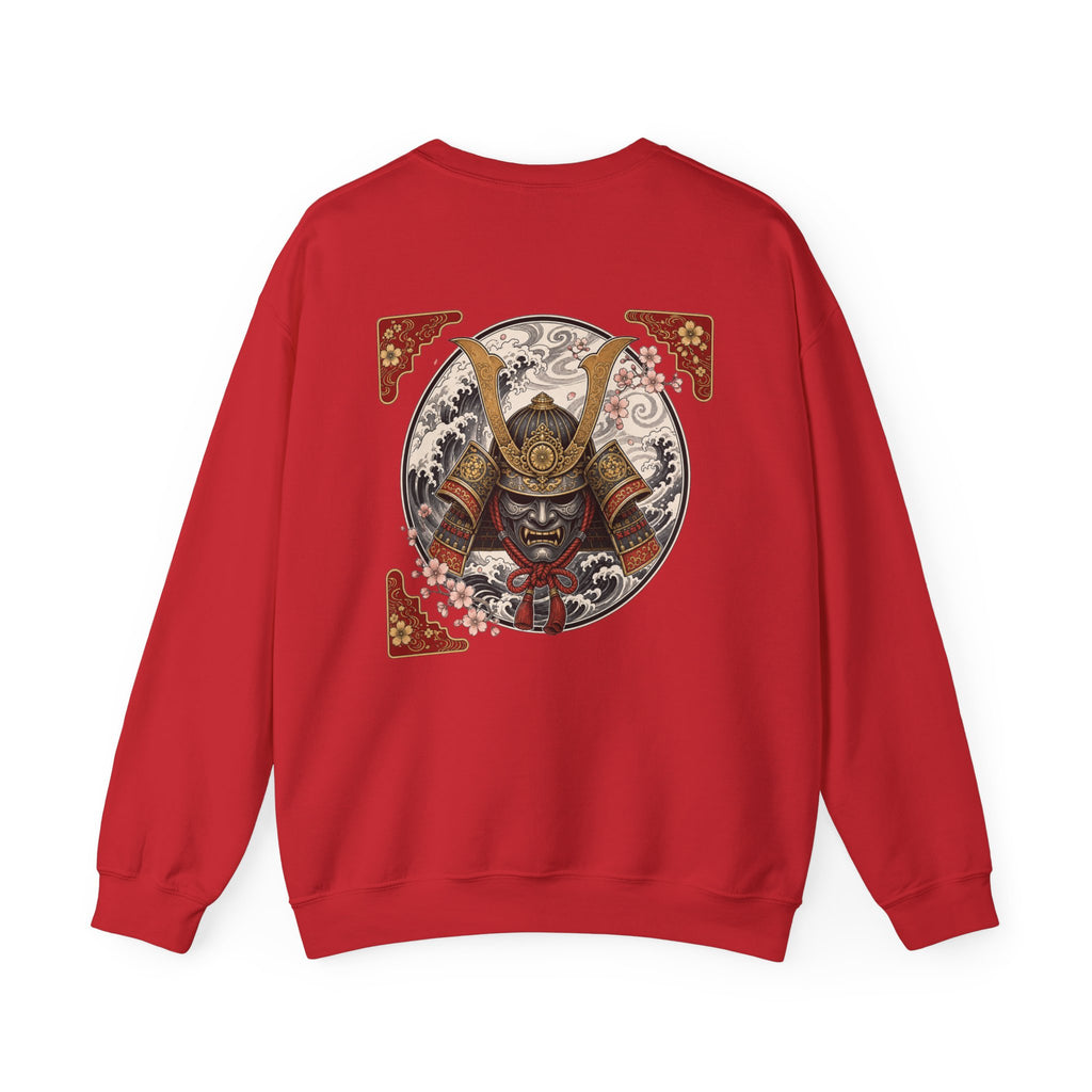 Samurai Helmet Crewneck Sweatshirt — Japanese Warrior Back Graphic