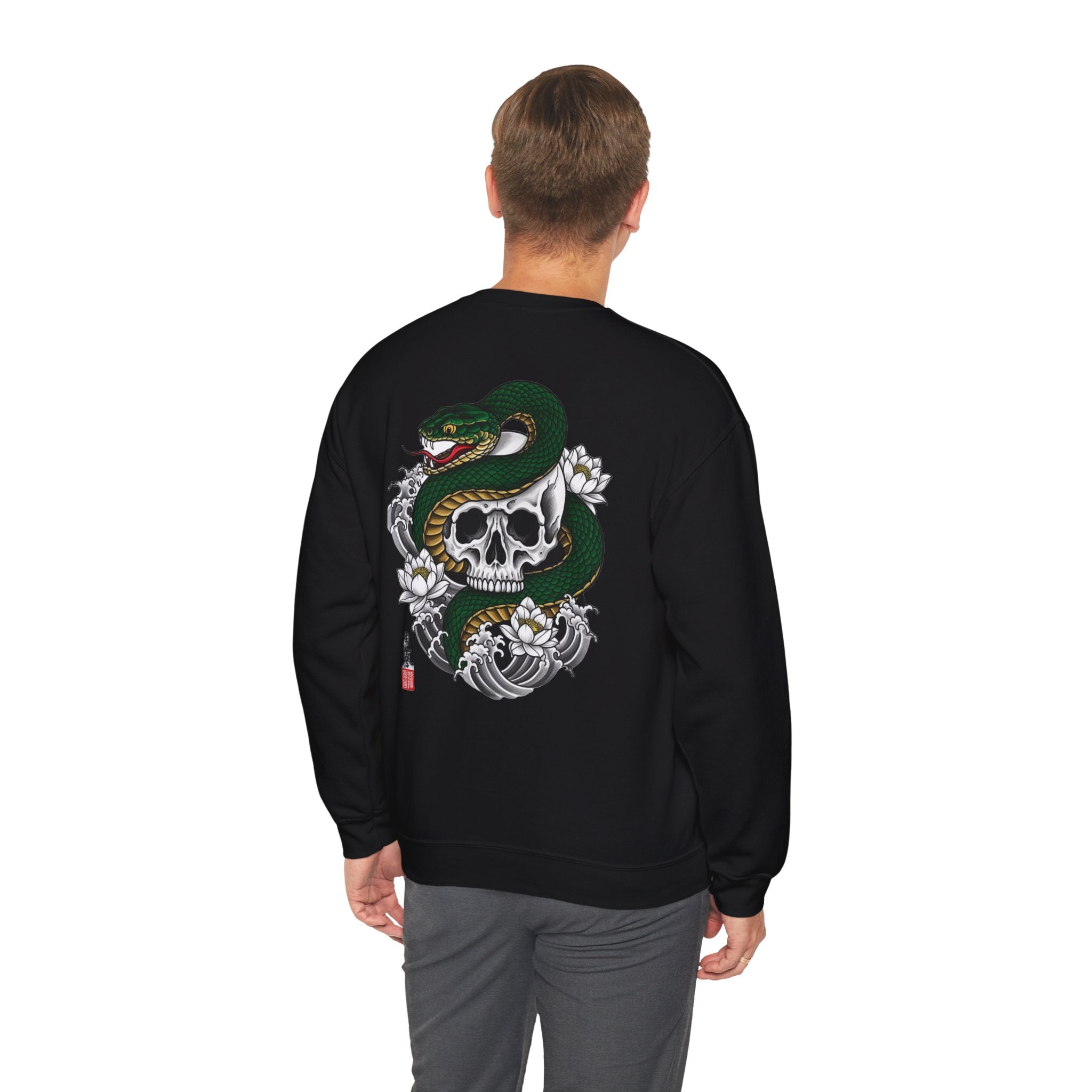 Skull & Snake Crewneck Sweatshirt — Japanese Tattoo Style