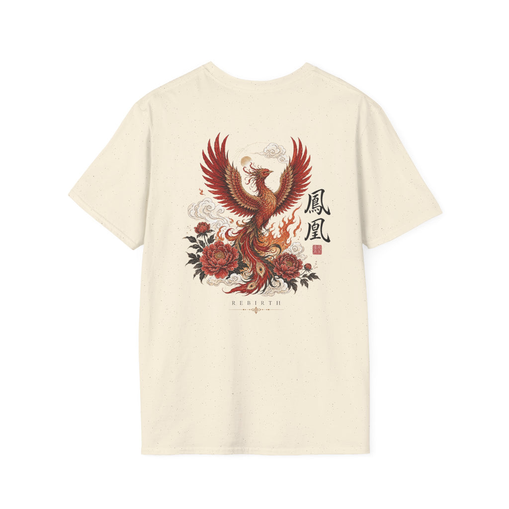 Phoenix Floral T-Shirt — Rising Phoenix Graphic Tee with Asian Calligraphy