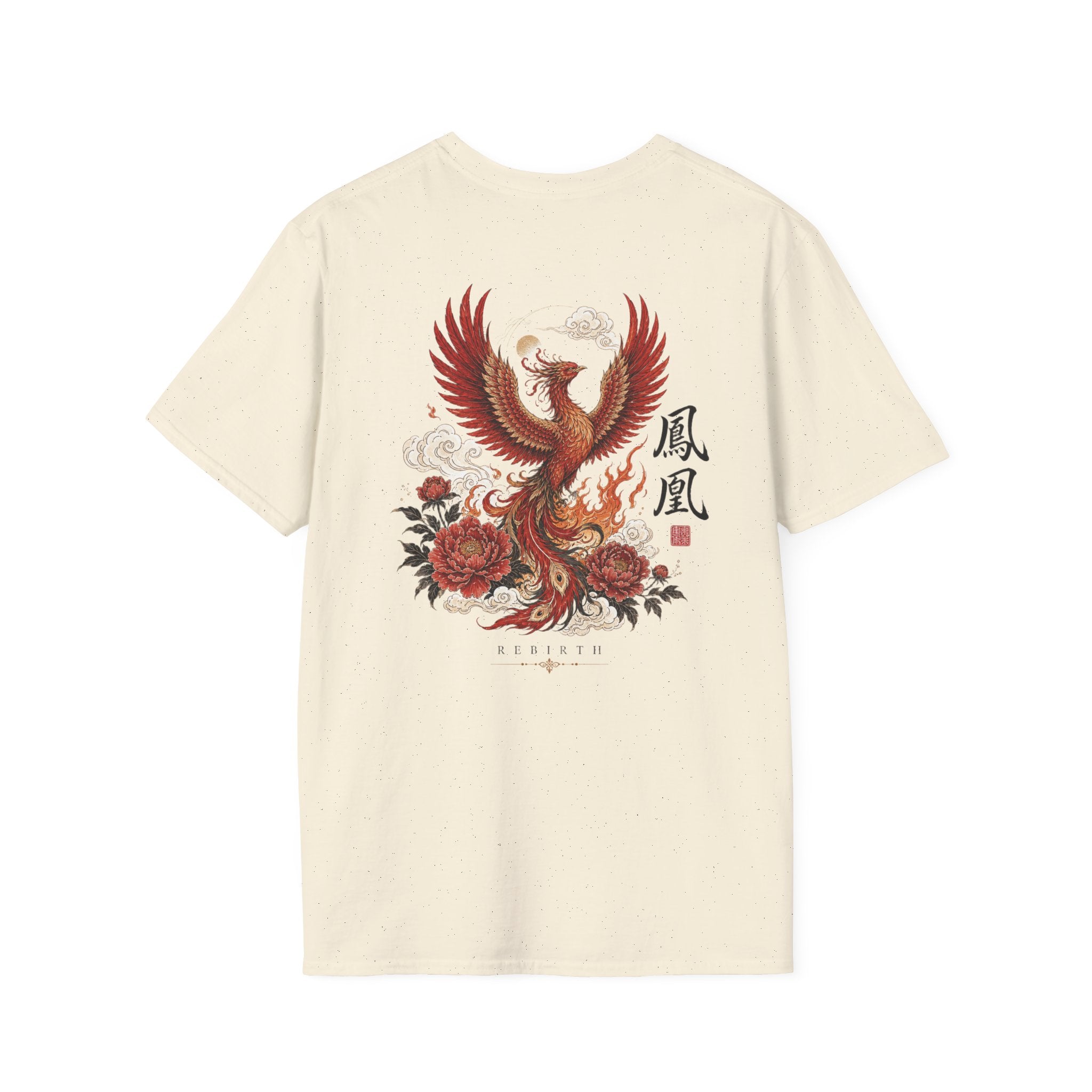 Phoenix Floral T-Shirt — Rising Phoenix Graphic Tee with Asian Calligraphy