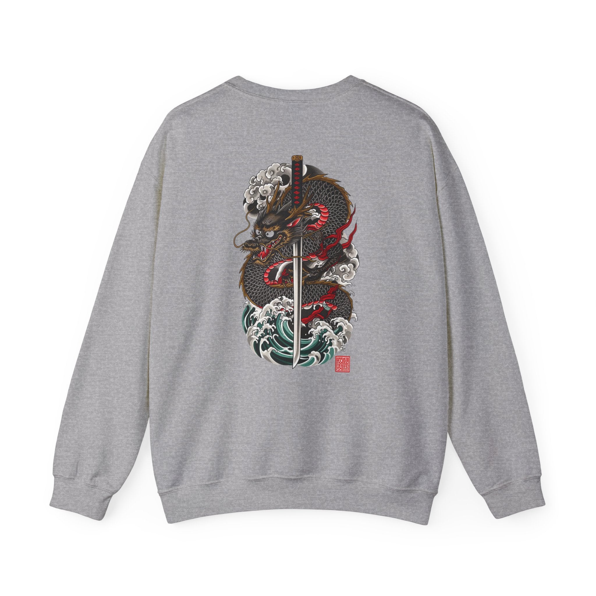 Dragon Sword Crewneck Sweatshirt — Japanese Wave Tattoo Style