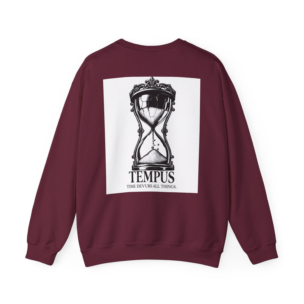 Tempus Hourglass Crewneck Sweatshirt — 'Time Devours All Things' Graphic