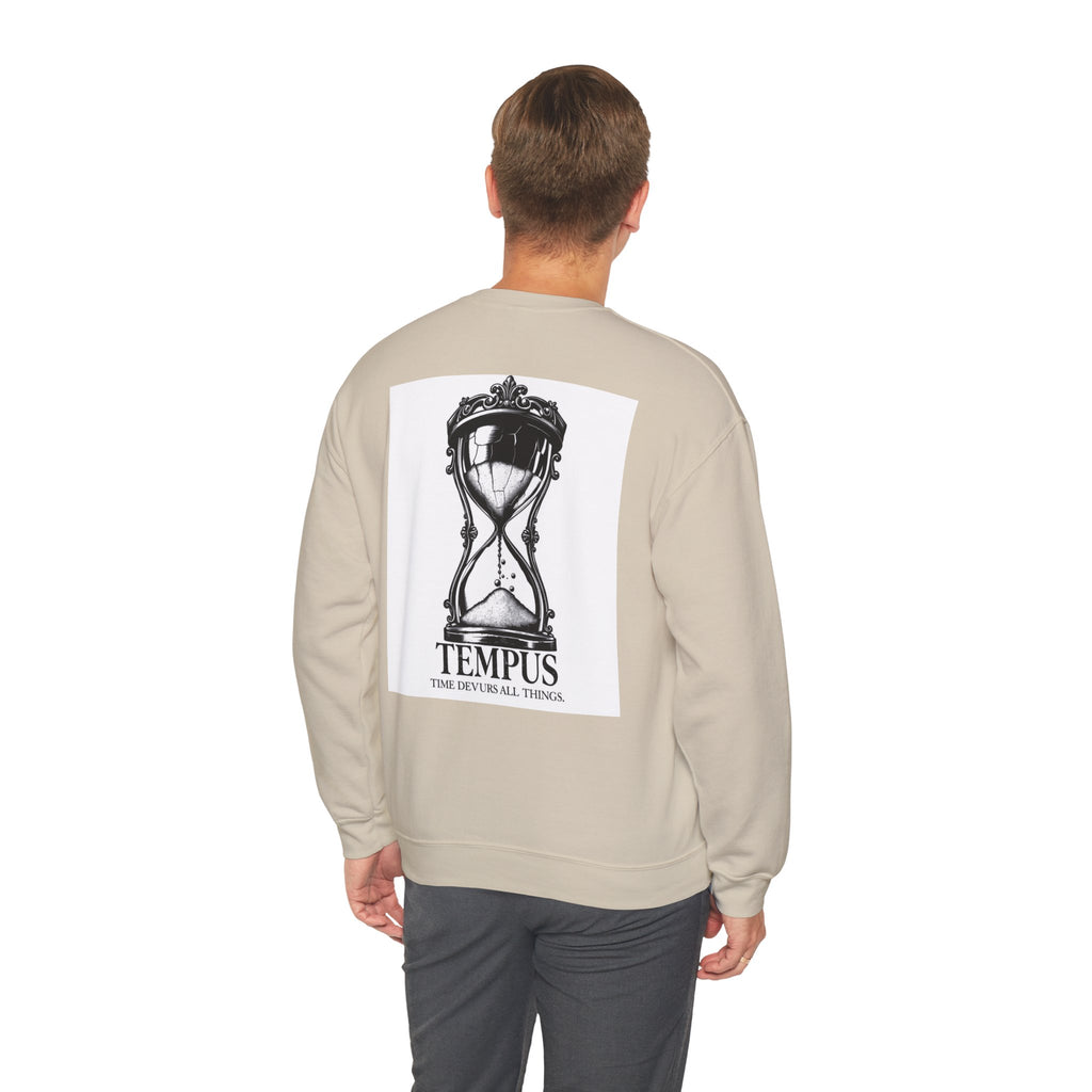 Tempus Hourglass Crewneck Sweatshirt — 'Time Devours All Things' Graphic