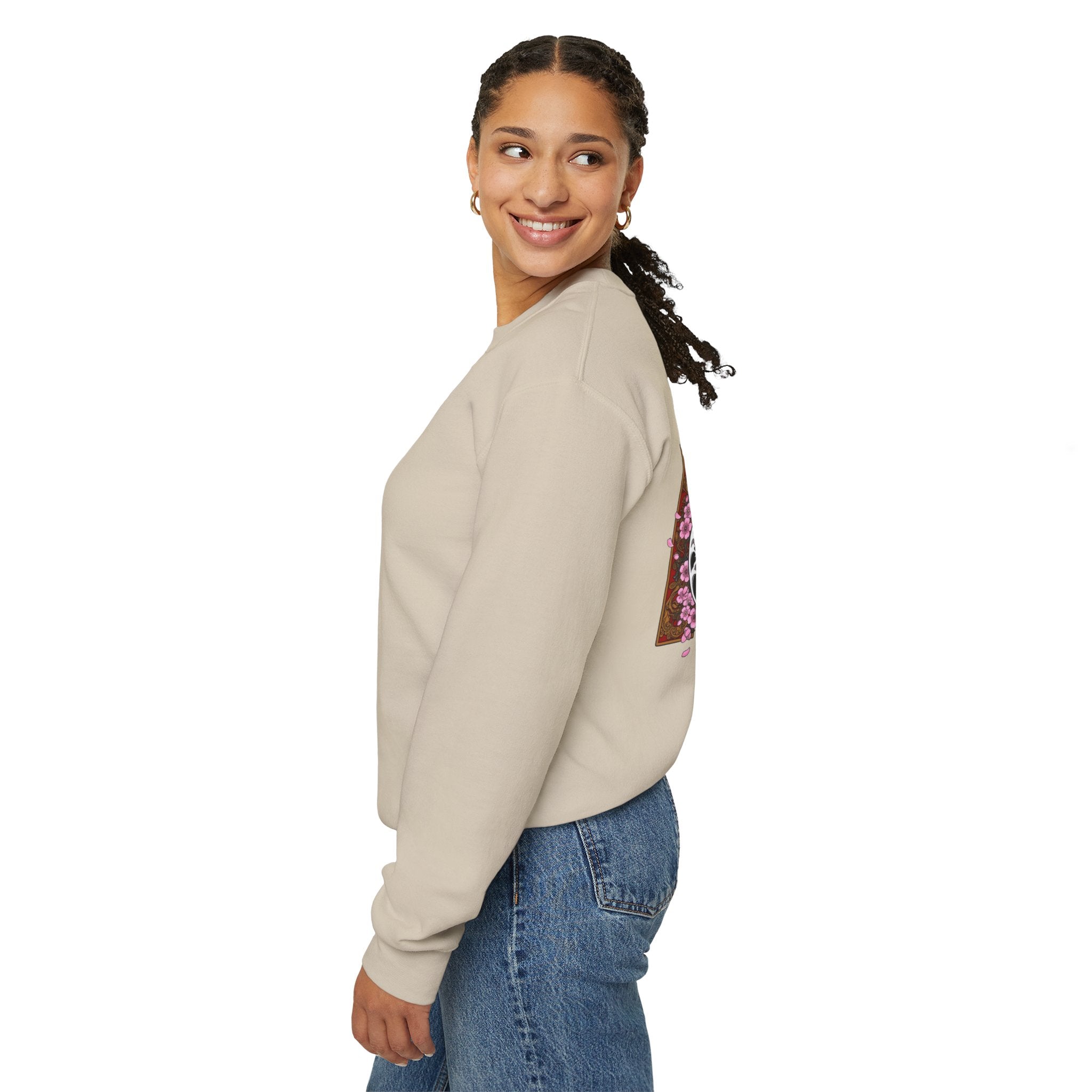 Crewneck Sweatshirt — Yin Yang Tiger with Cherry Blossoms Graphic