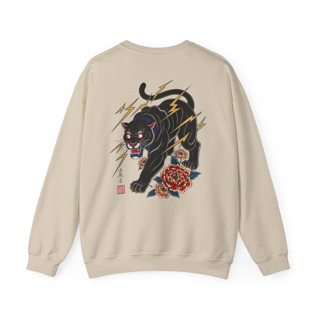 Panther Lightning Crewneck Sweatshirt — Japanese Tiger-Style Black Panther Graphic