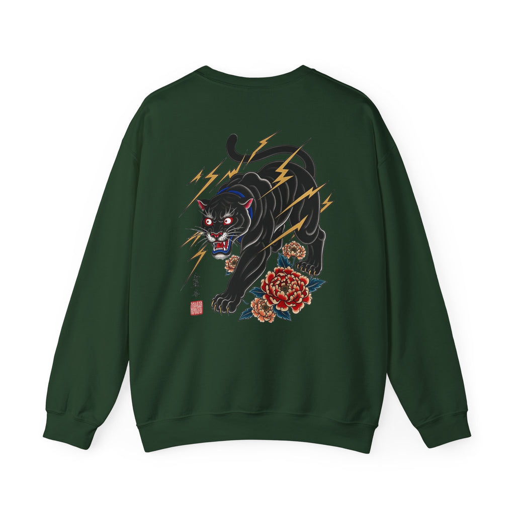 Panther Lightning Crewneck Sweatshirt — Japanese Tiger-Style Black Panther Graphic