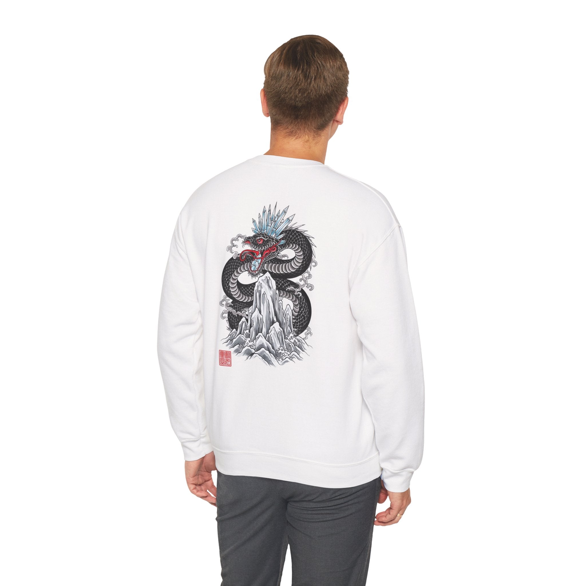 Dragon Mountain Crewneck Sweatshirt — Asian Ink Serpent Back Print