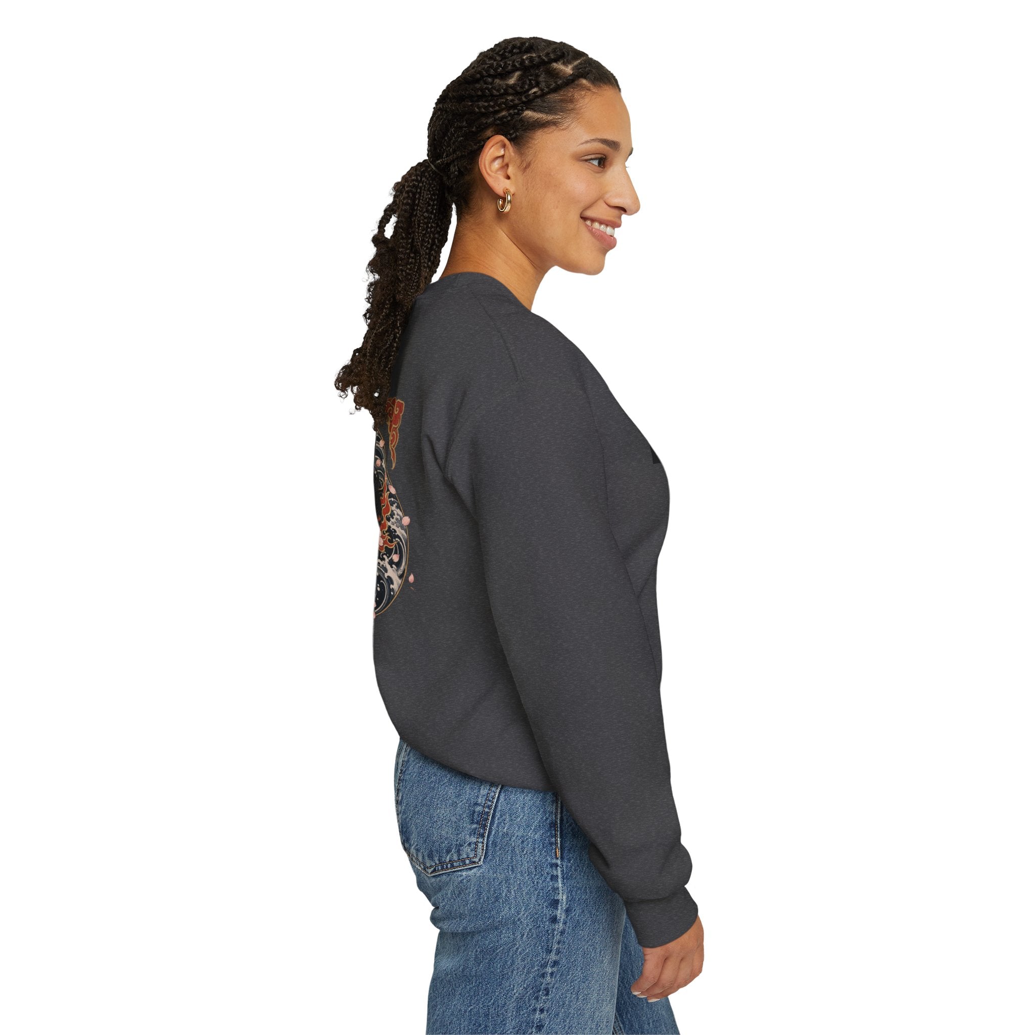 Hannya Mask Crewneck Sweatshirt — Japanese Demon Floral Back Print