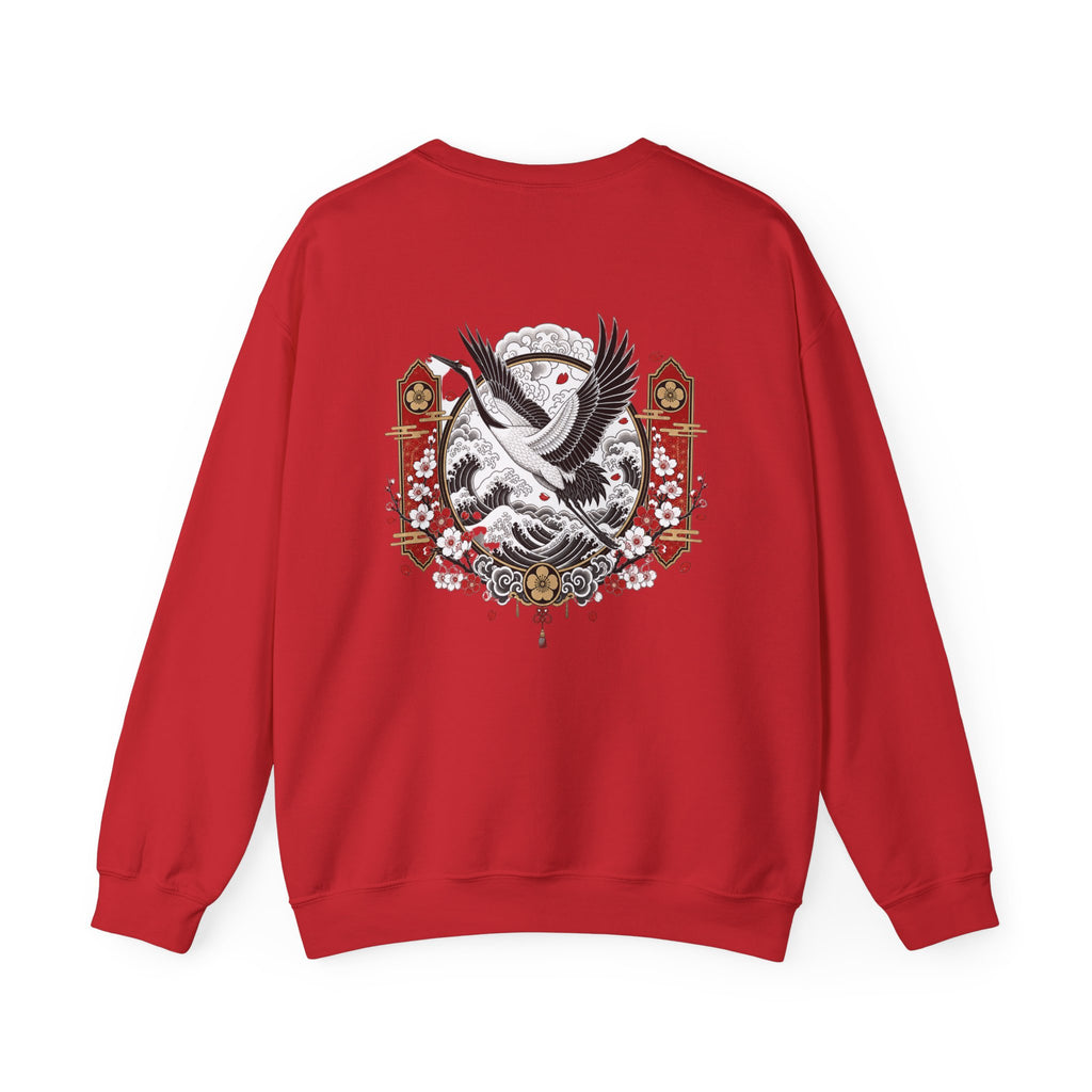 Crane Moon Crewneck Sweatshirt — Japanese-Inspired Crane & Moon Back Graphic