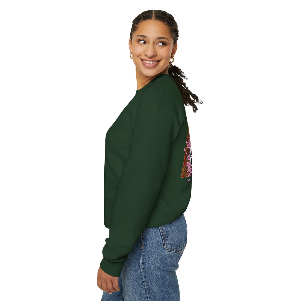 Crewneck Sweatshirt — Yin Yang Tiger with Cherry Blossoms Graphic