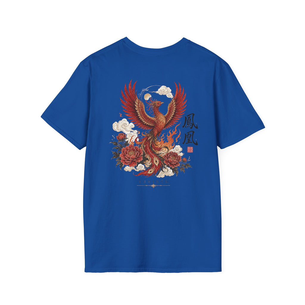 Phoenix Floral T-Shirt — Rising Phoenix Graphic Tee with Asian Calligraphy