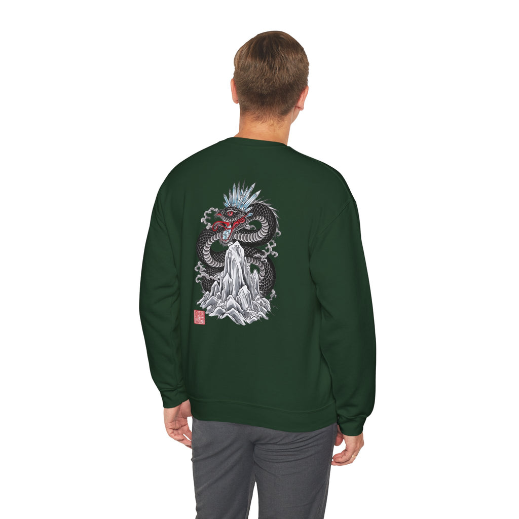 Dragon Mountain Crewneck Sweatshirt — Asian Ink Serpent Back Print