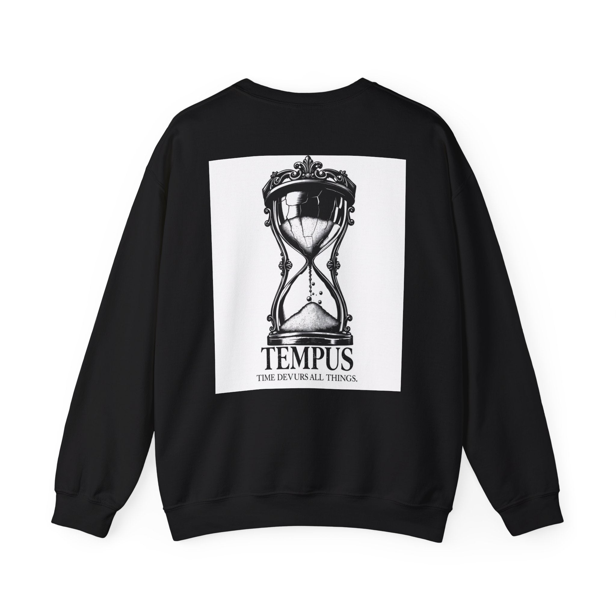 Tempus Hourglass Crewneck Sweatshirt — 'Time Devours All Things' Graphic