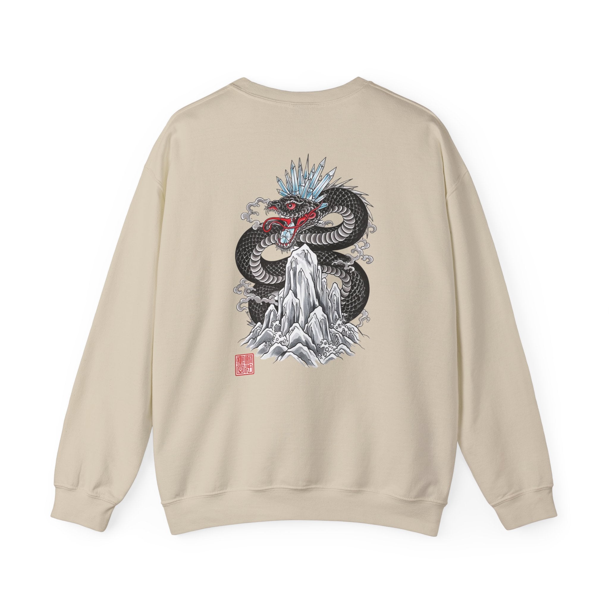 Dragon Mountain Crewneck Sweatshirt — Asian Ink Serpent Back Print