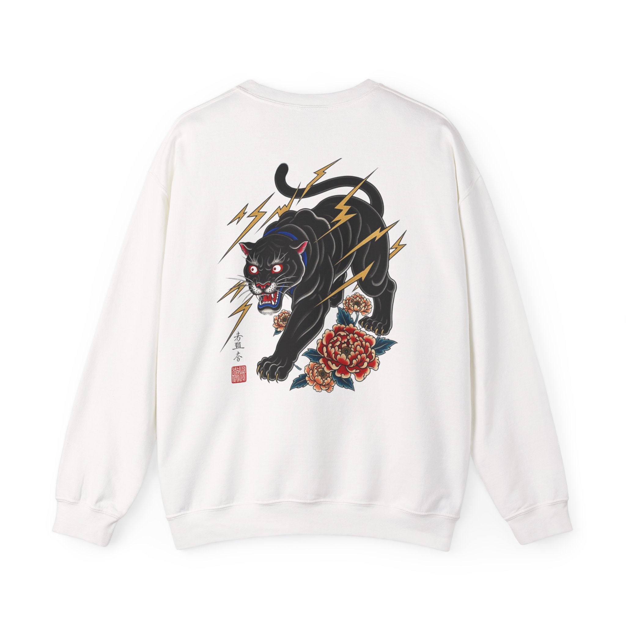 Panther Lightning Crewneck Sweatshirt — Japanese Tiger-Style Black Panther Graphic