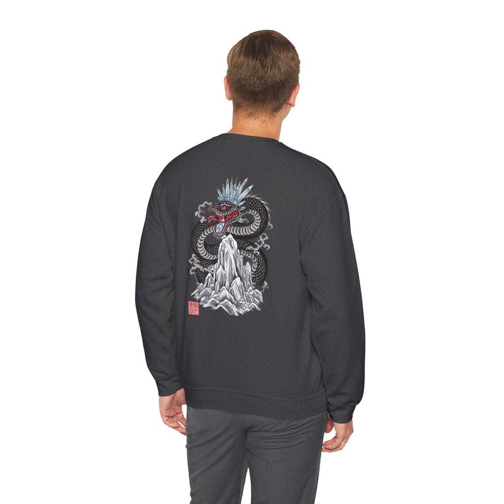 Dragon Mountain Crewneck Sweatshirt — Asian Ink Serpent Back Print