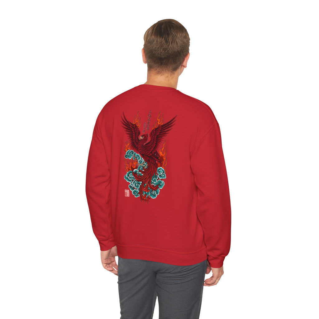Phoenix Rising Crewneck Sweatshirt — Japanese-style Flaming Phoenix Back Print