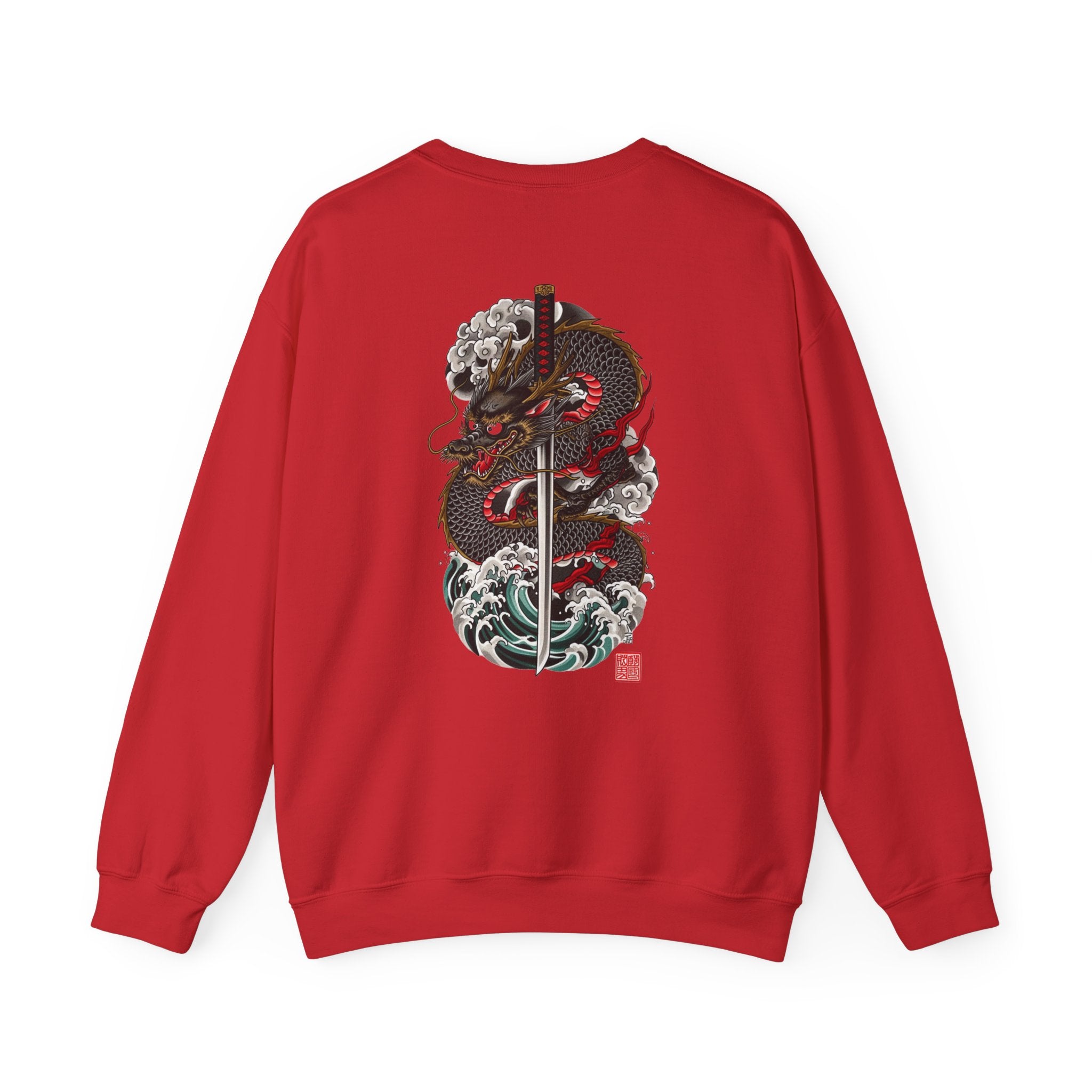 Dragon Sword Crewneck Sweatshirt — Japanese Wave Tattoo Style