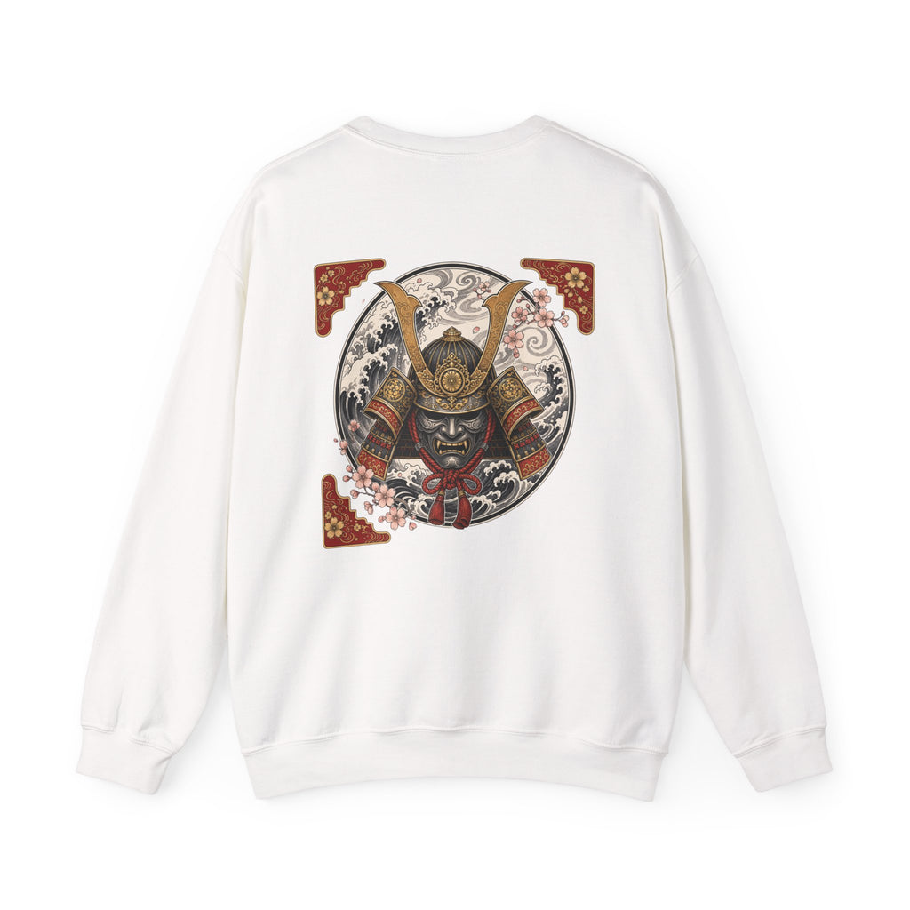 Samurai Helmet Crewneck Sweatshirt — Japanese Warrior Back Graphic