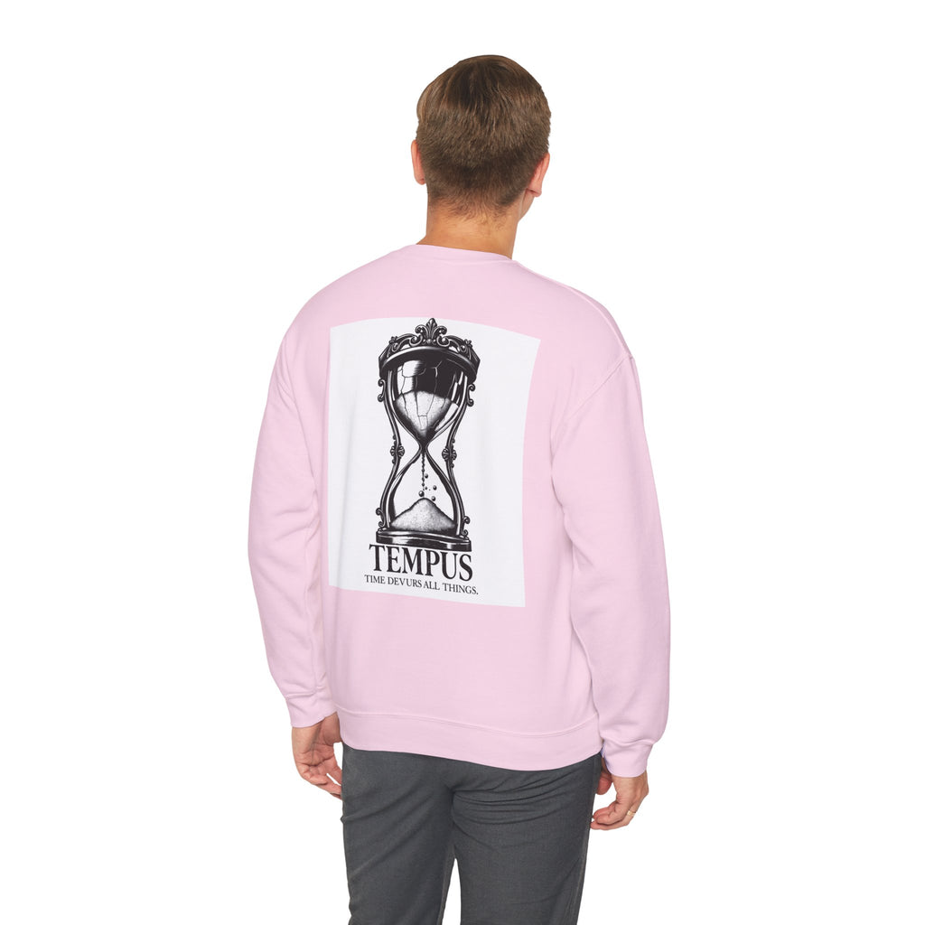 Tempus Hourglass Crewneck Sweatshirt — 'Time Devours All Things' Graphic