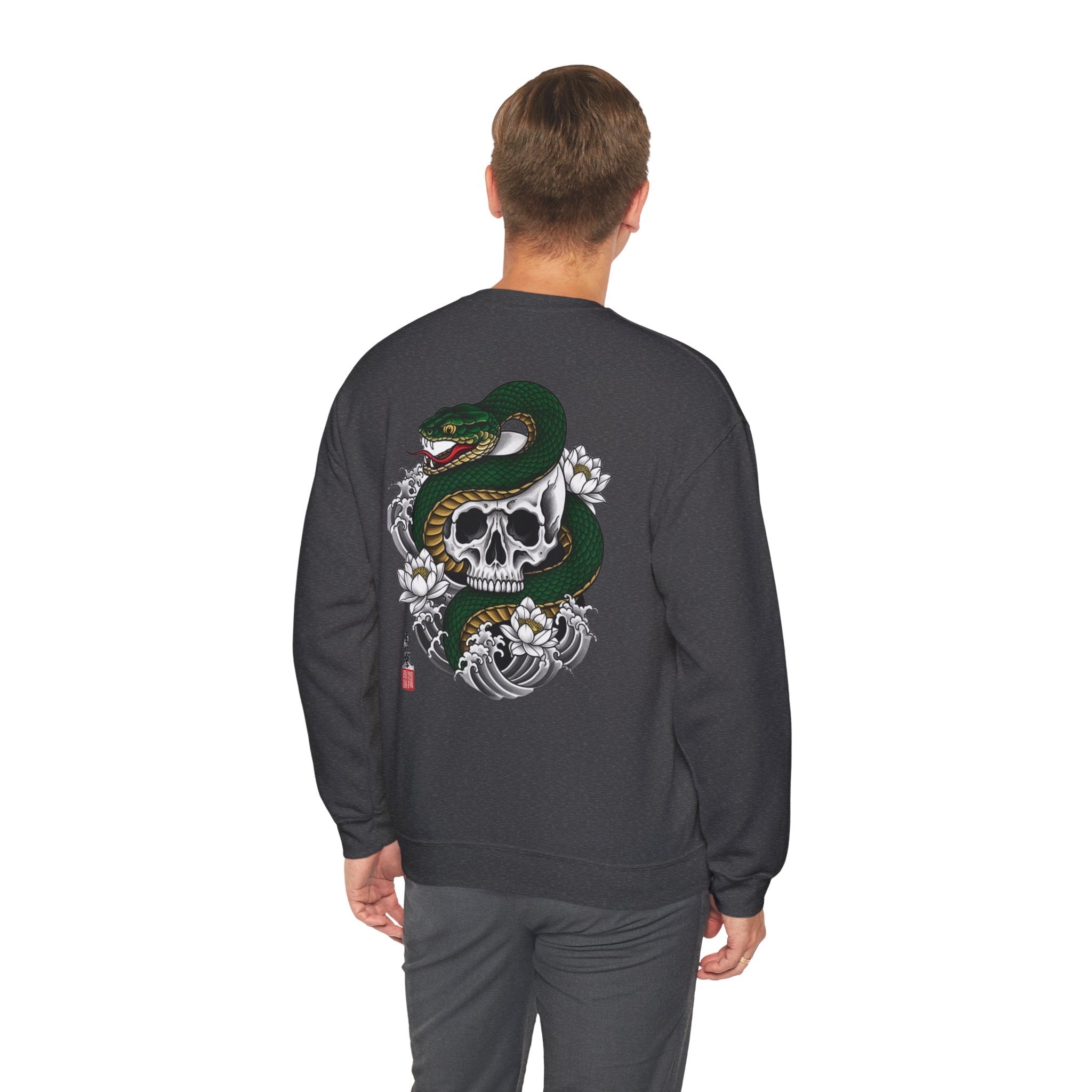 Skull & Snake Crewneck Sweatshirt — Japanese Tattoo Style