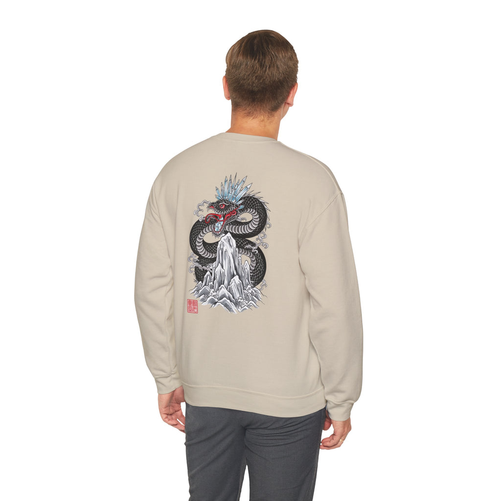 Dragon Mountain Crewneck Sweatshirt — Asian Ink Serpent Back Print