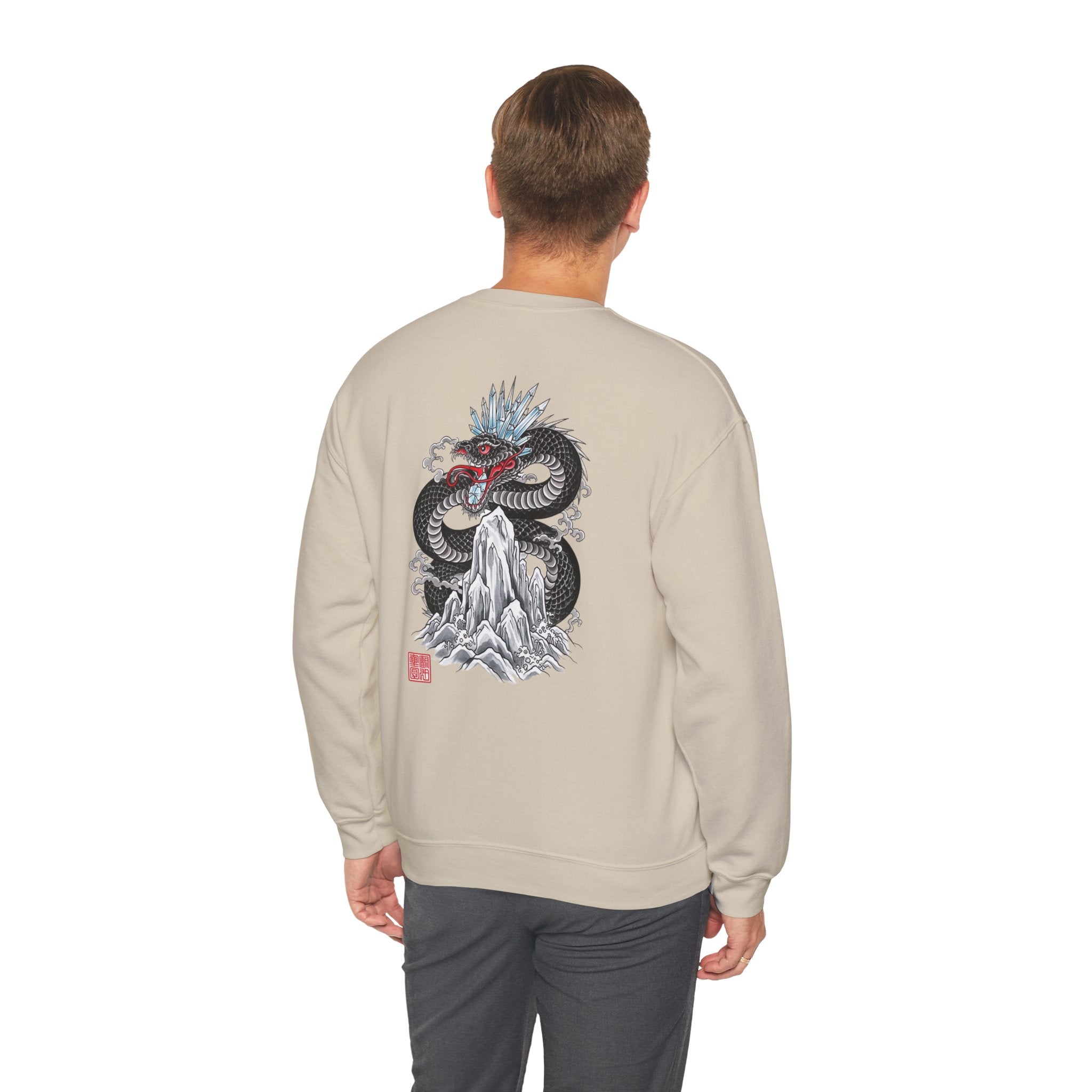 Dragon Mountain Crewneck Sweatshirt — Asian Ink Serpent Back Print