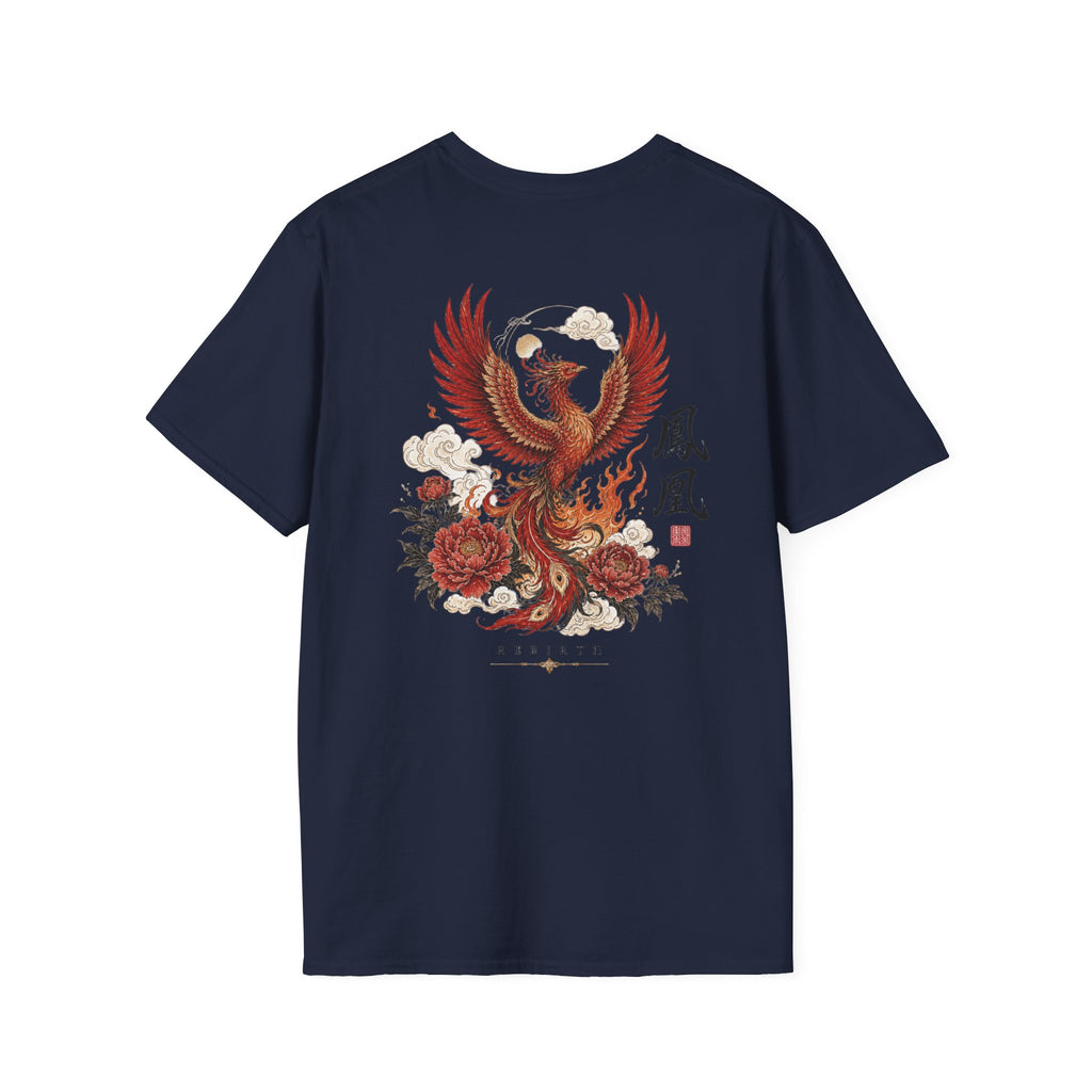 Phoenix Floral T-Shirt — Rising Phoenix Graphic Tee with Asian Calligraphy