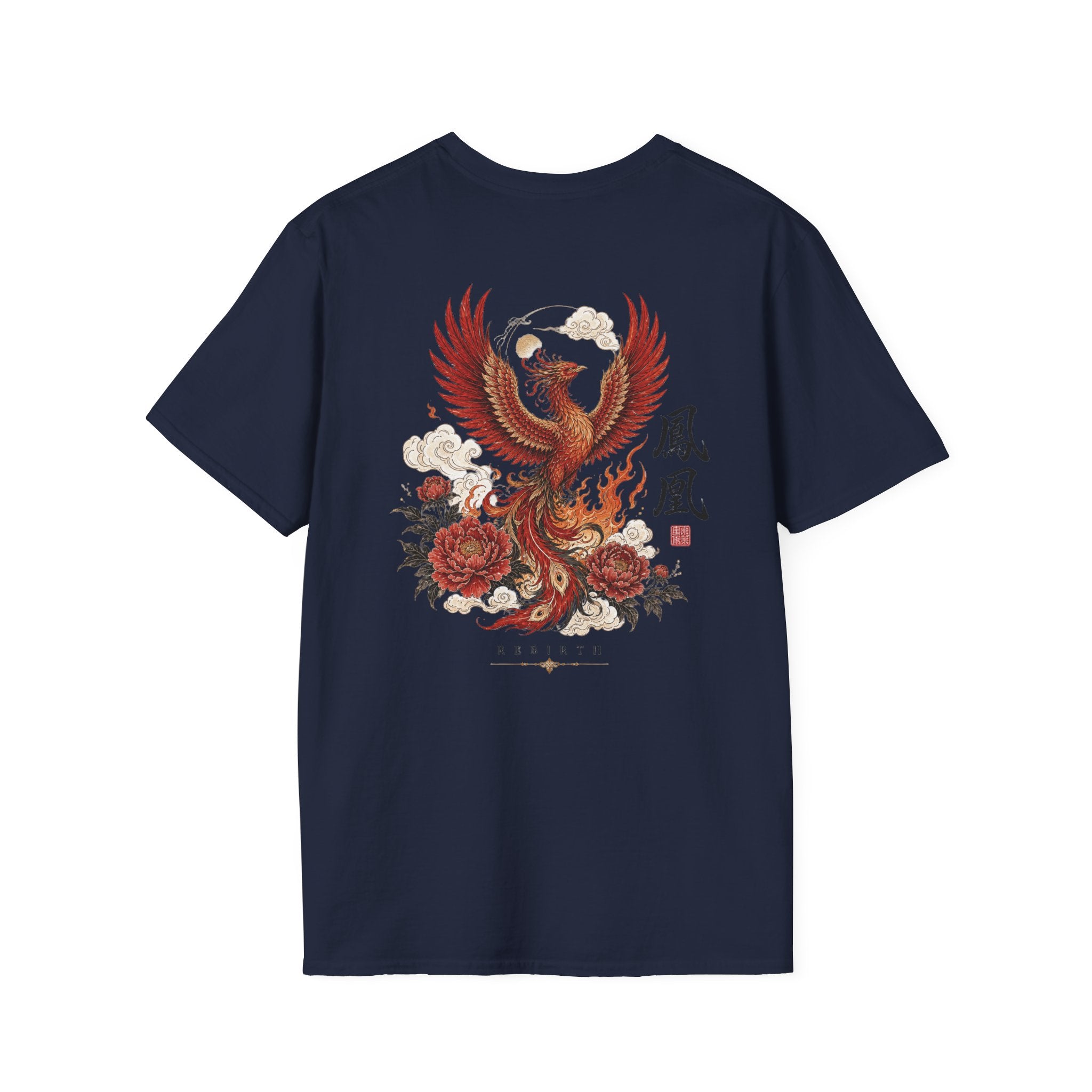 Phoenix Floral T-Shirt — Rising Phoenix Graphic Tee with Asian Calligraphy