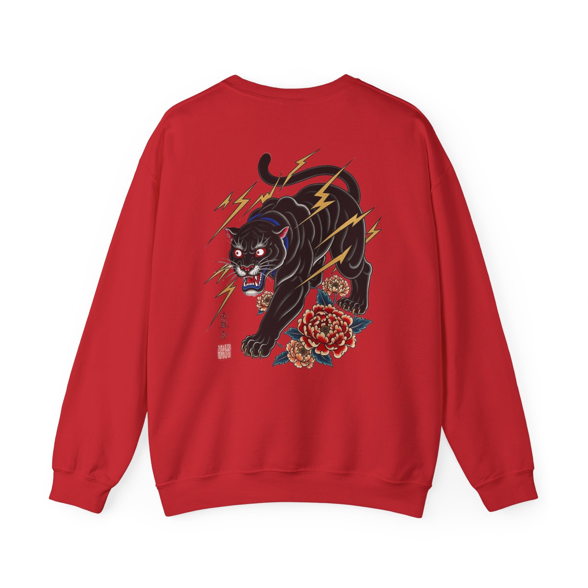 Panther Lightning Crewneck Sweatshirt — Japanese Tiger-Style Black Panther Graphic