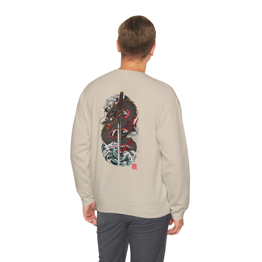 Dragon Sword Crewneck Sweatshirt — Japanese Wave Tattoo Style