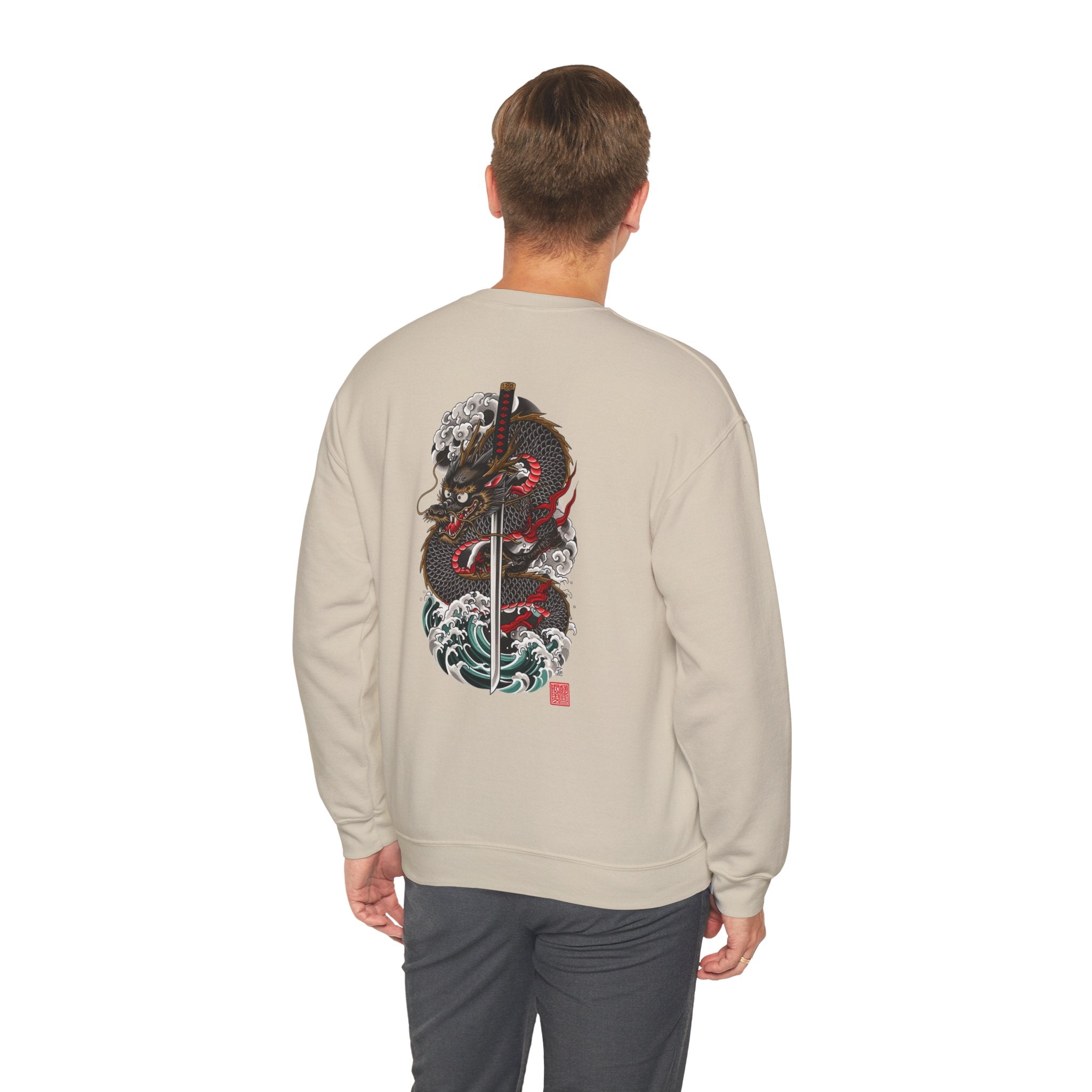 Dragon Sword Crewneck Sweatshirt — Japanese Wave Tattoo Style