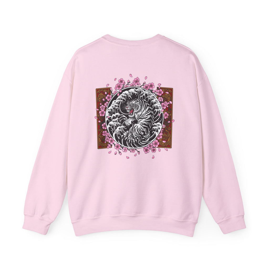 Crewneck Sweatshirt — Yin Yang Tiger with Cherry Blossoms Graphic