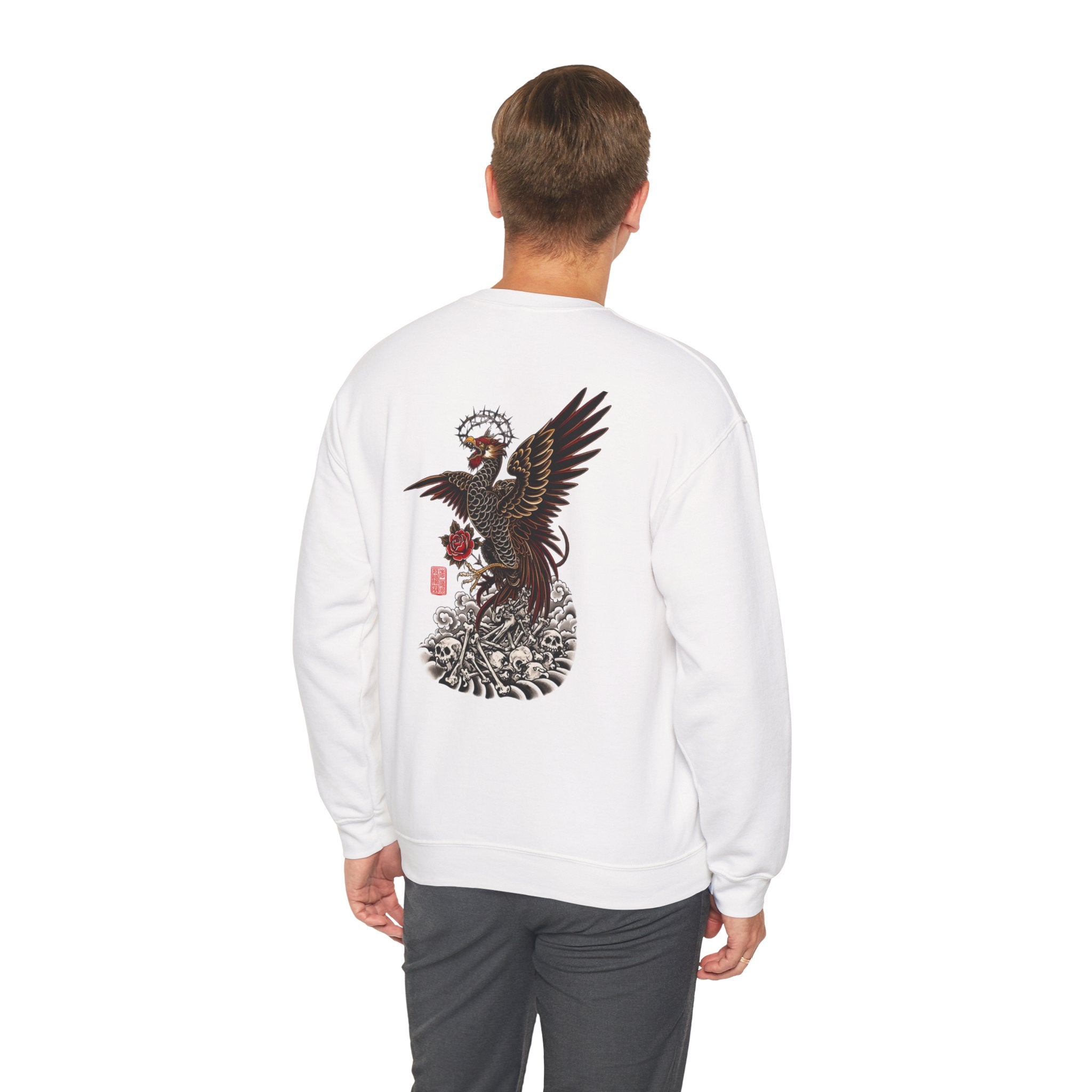 Japanese Eagle Graphic Sweatshirt — Rising Eagle Back Print Crewneck