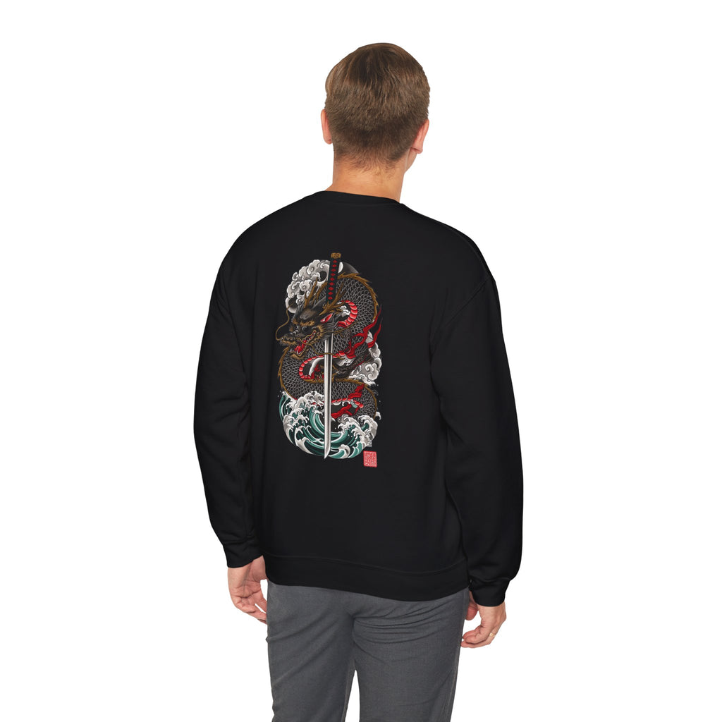 Dragon Sword Crewneck Sweatshirt — Japanese Wave Tattoo Style