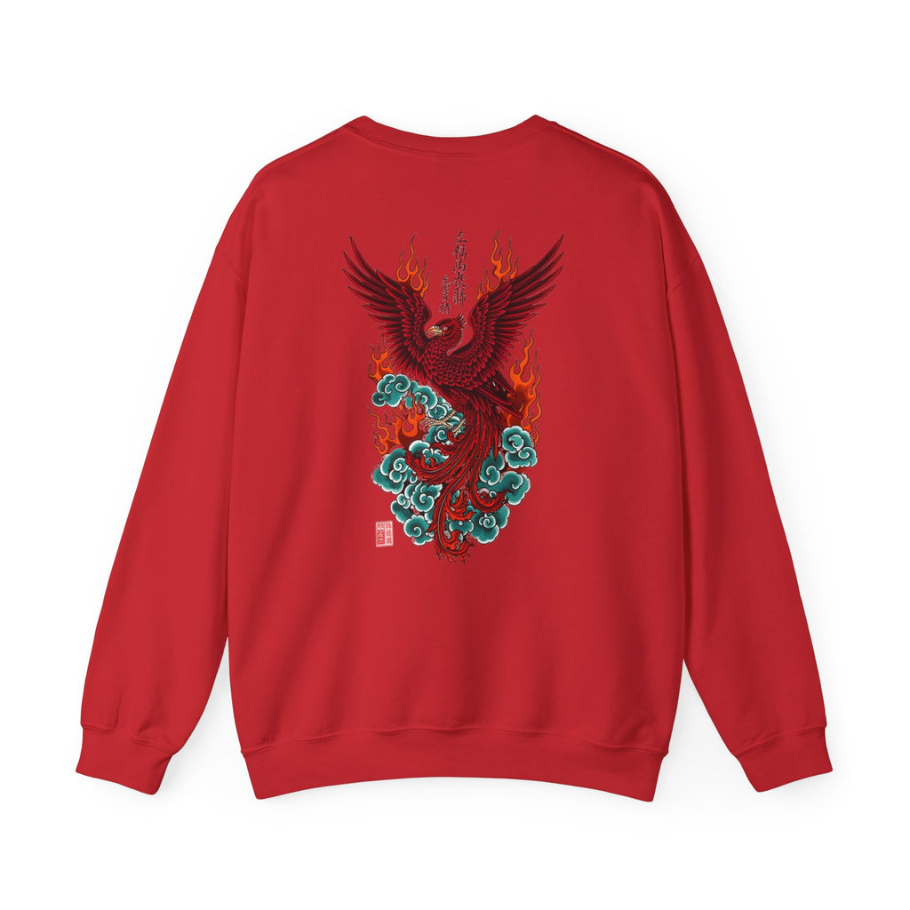 Phoenix Rising Crewneck Sweatshirt — Japanese-style Flaming Phoenix Back Print