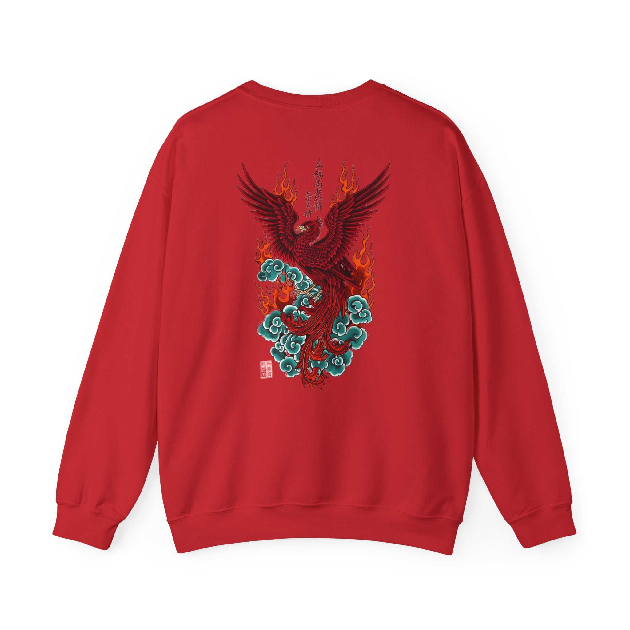 Phoenix Rising Crewneck Sweatshirt — Japanese-style Flaming Phoenix Back Print