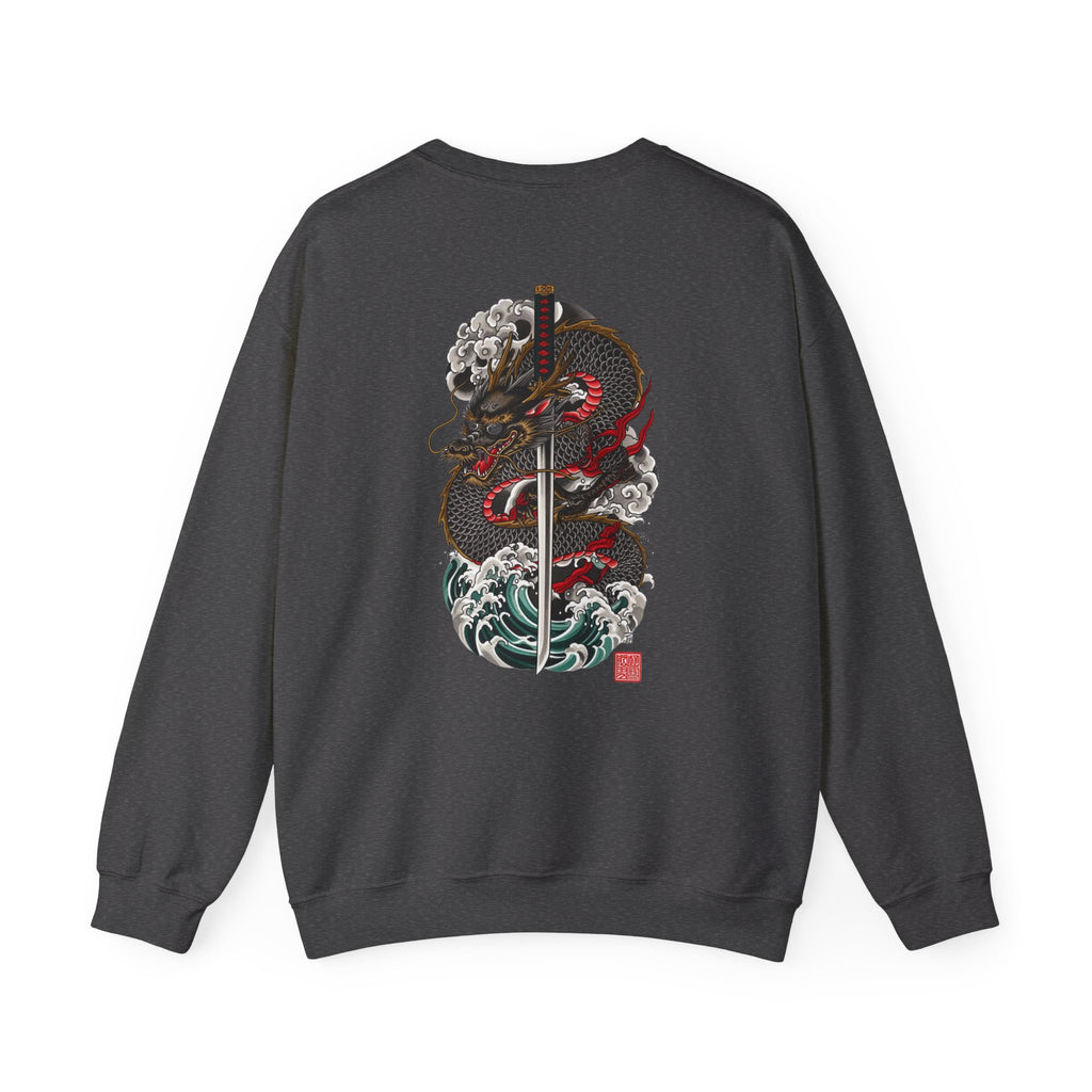 Dragon Sword Crewneck Sweatshirt — Japanese Wave Tattoo Style