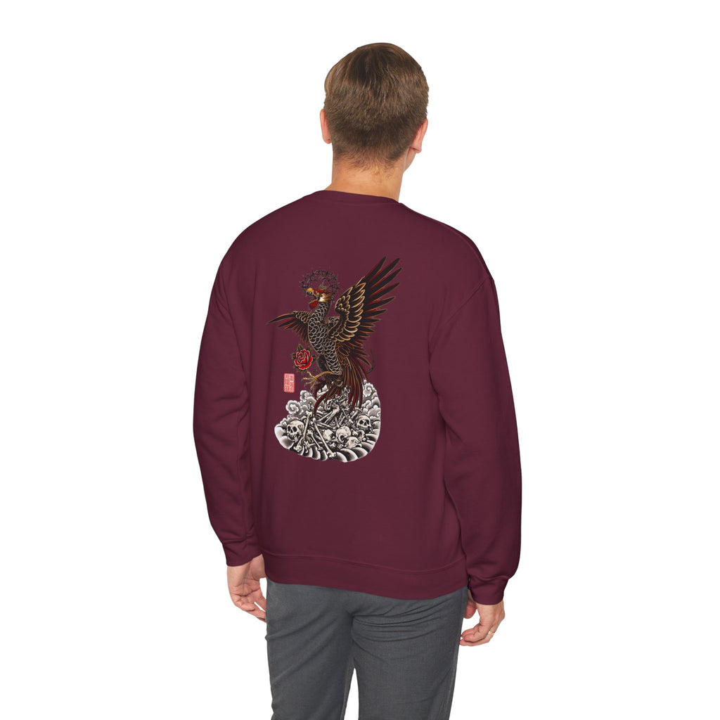 Japanese Eagle Graphic Sweatshirt — Rising Eagle Back Print Crewneck