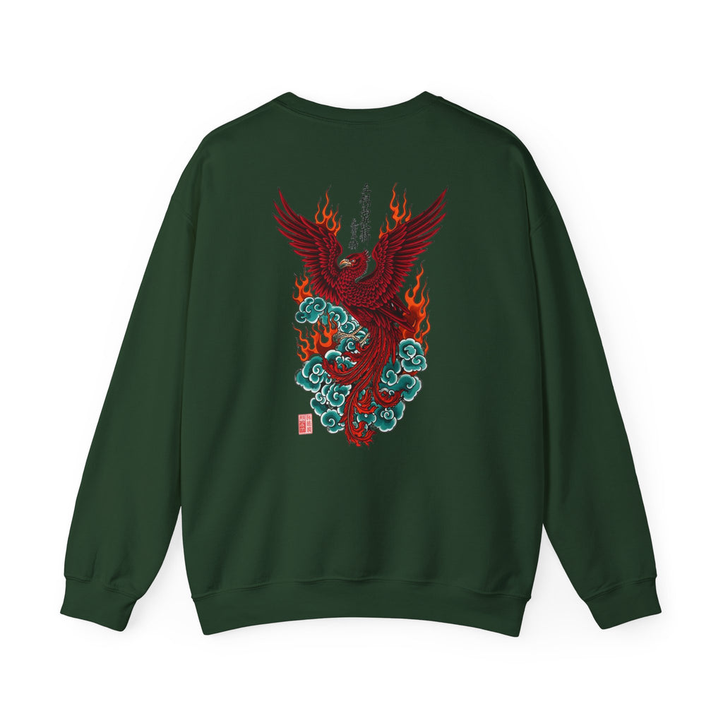 Phoenix Rising Crewneck Sweatshirt — Japanese-style Flaming Phoenix Back Print