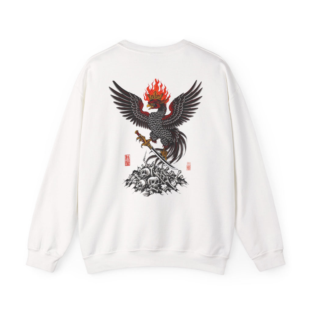 Phoenix Warrior Crewneck Sweatshirt – Flaming Phoenix Sword Back Graphic