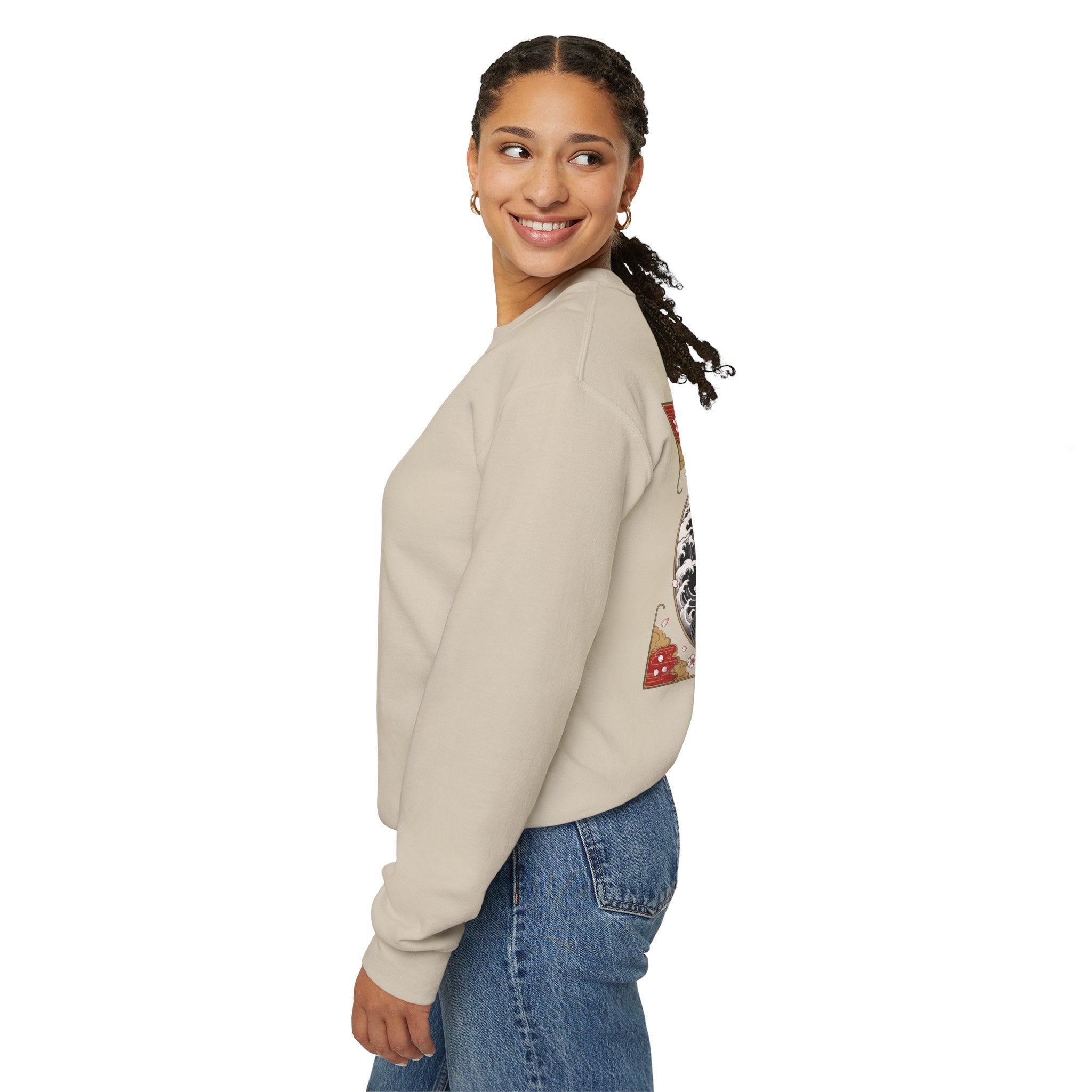 Dragon Circle Crewneck Sweatshirt — Asian-Inspired Snake & Floral Back Graphic