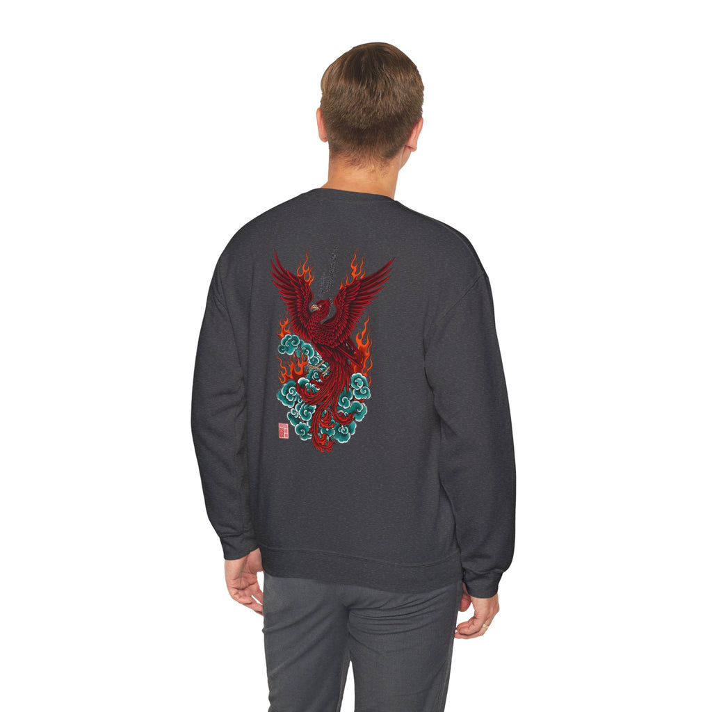 Phoenix Rising Crewneck Sweatshirt — Japanese-style Flaming Phoenix Back Print