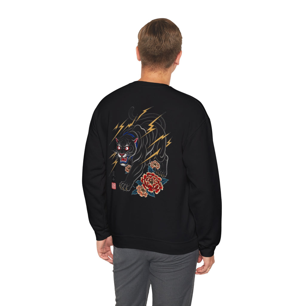 Panther Lightning Crewneck Sweatshirt — Japanese Tiger-Style Black Panther Graphic