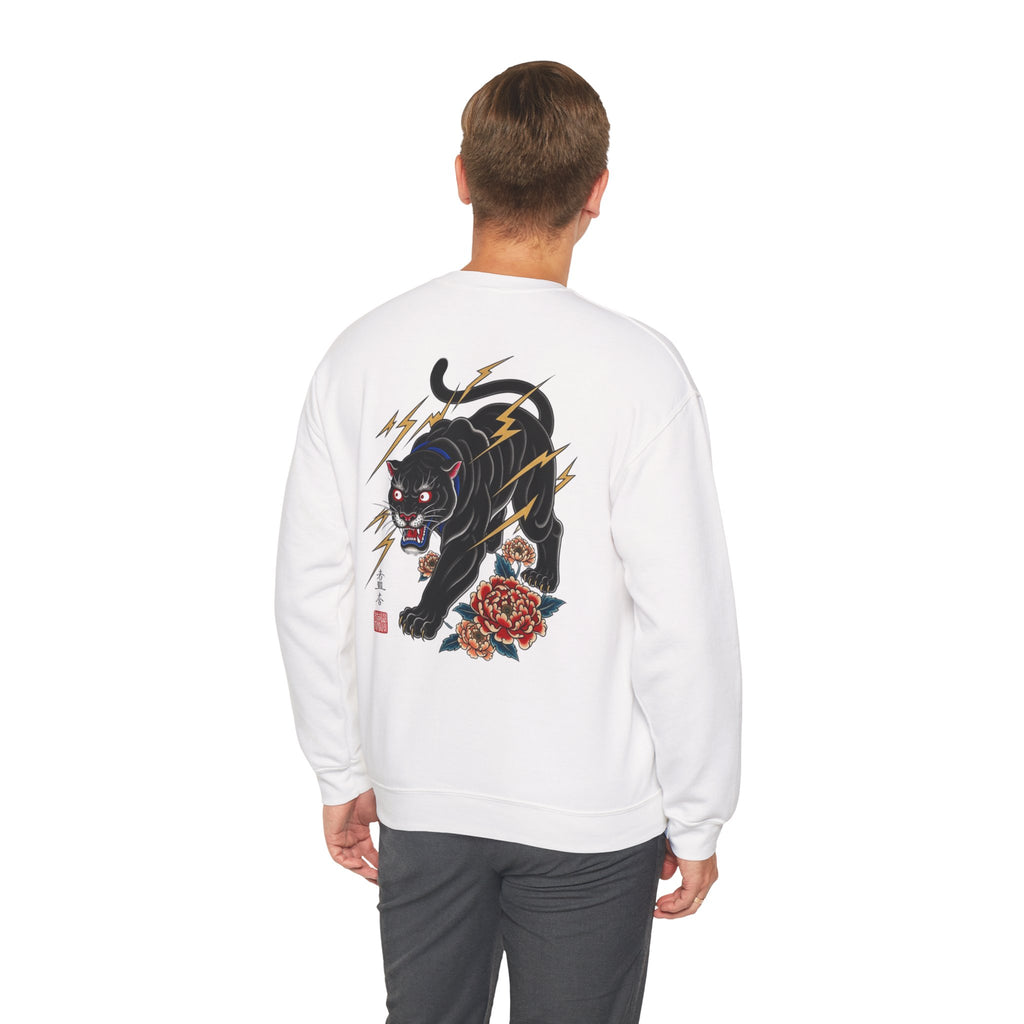 Panther Lightning Crewneck Sweatshirt — Japanese Tiger-Style Black Panther Graphic