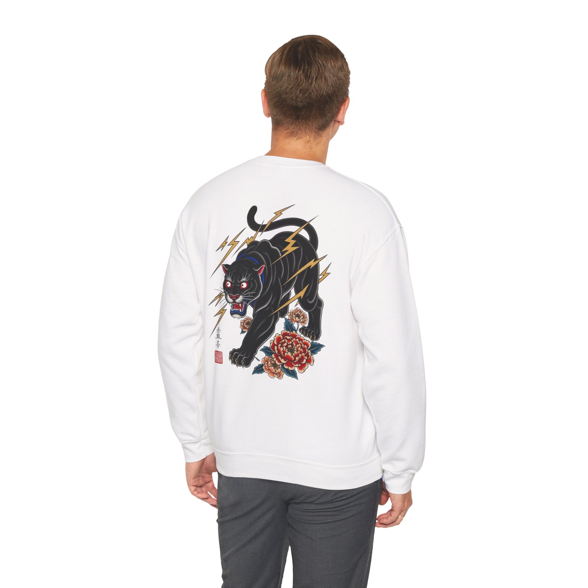 Panther Lightning Crewneck Sweatshirt — Japanese Tiger-Style Black Panther Graphic